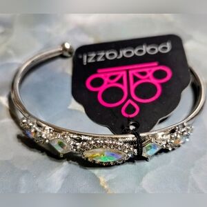 paparazzi Silver-Tone AB Opal Crystal Cuff Bracelet
